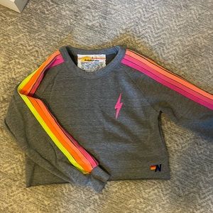 Aviator Nation cropped grey sweatshirt with stripes on arms
